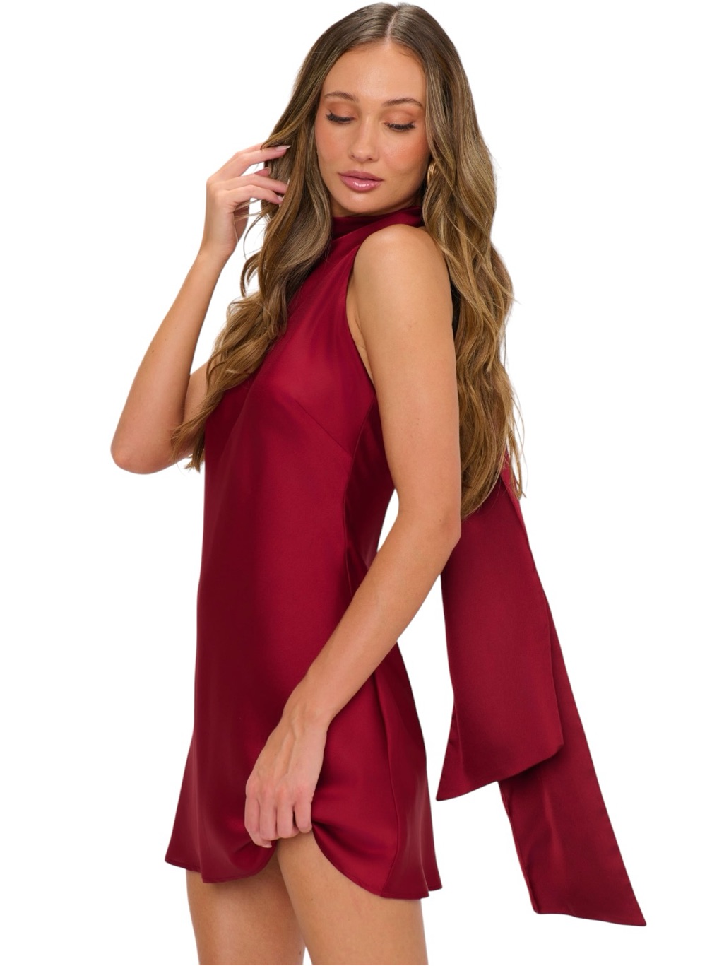 Show Me Your Mumu Lisa Mini Dress Womens Small Cranberry Luxe Satin Lined Halter